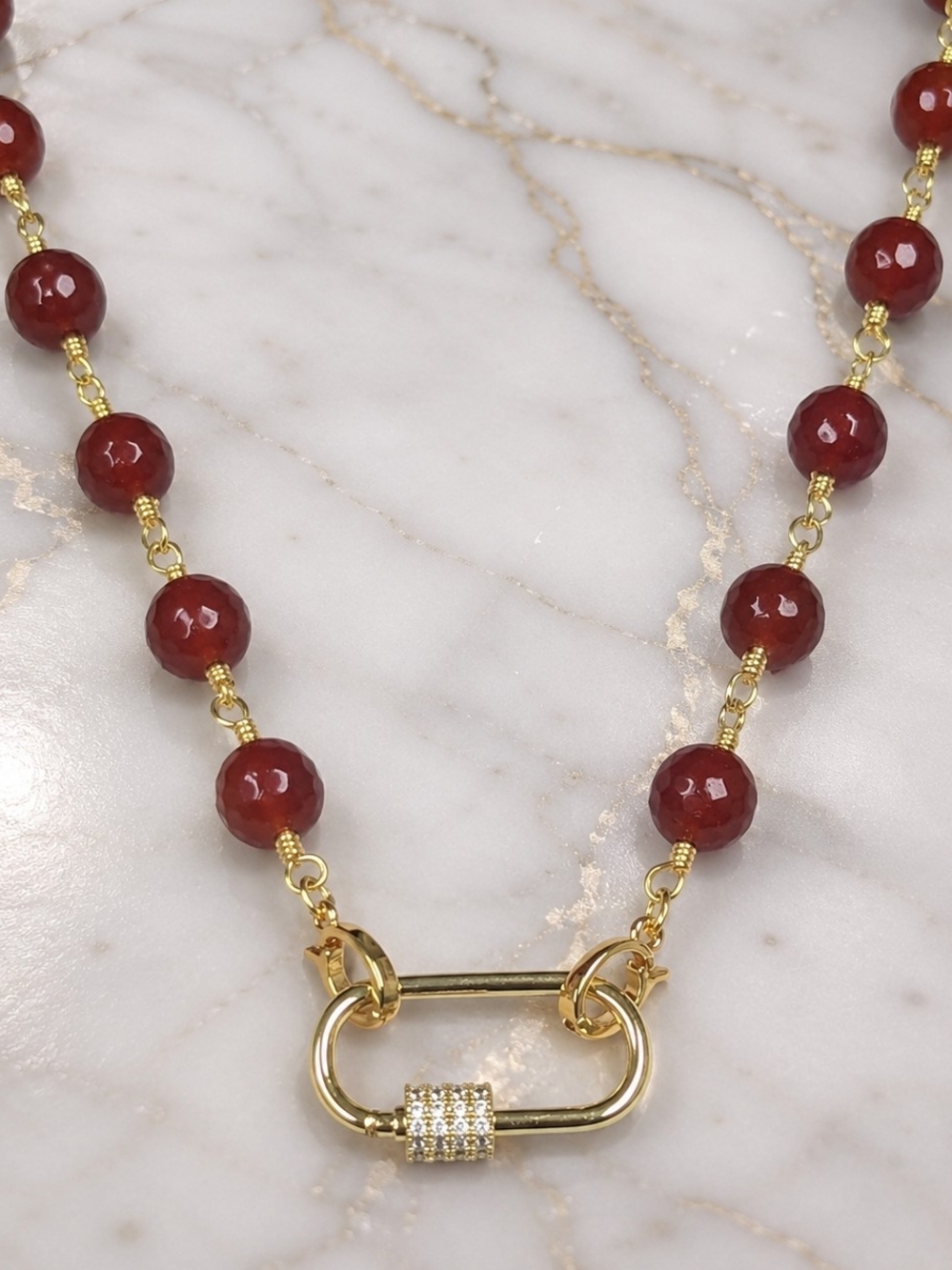 Jade Carabiner Necklace 24K GP | Pave Connector |  17-19" Fall Autumn Jewelry - Picture 2 of 3